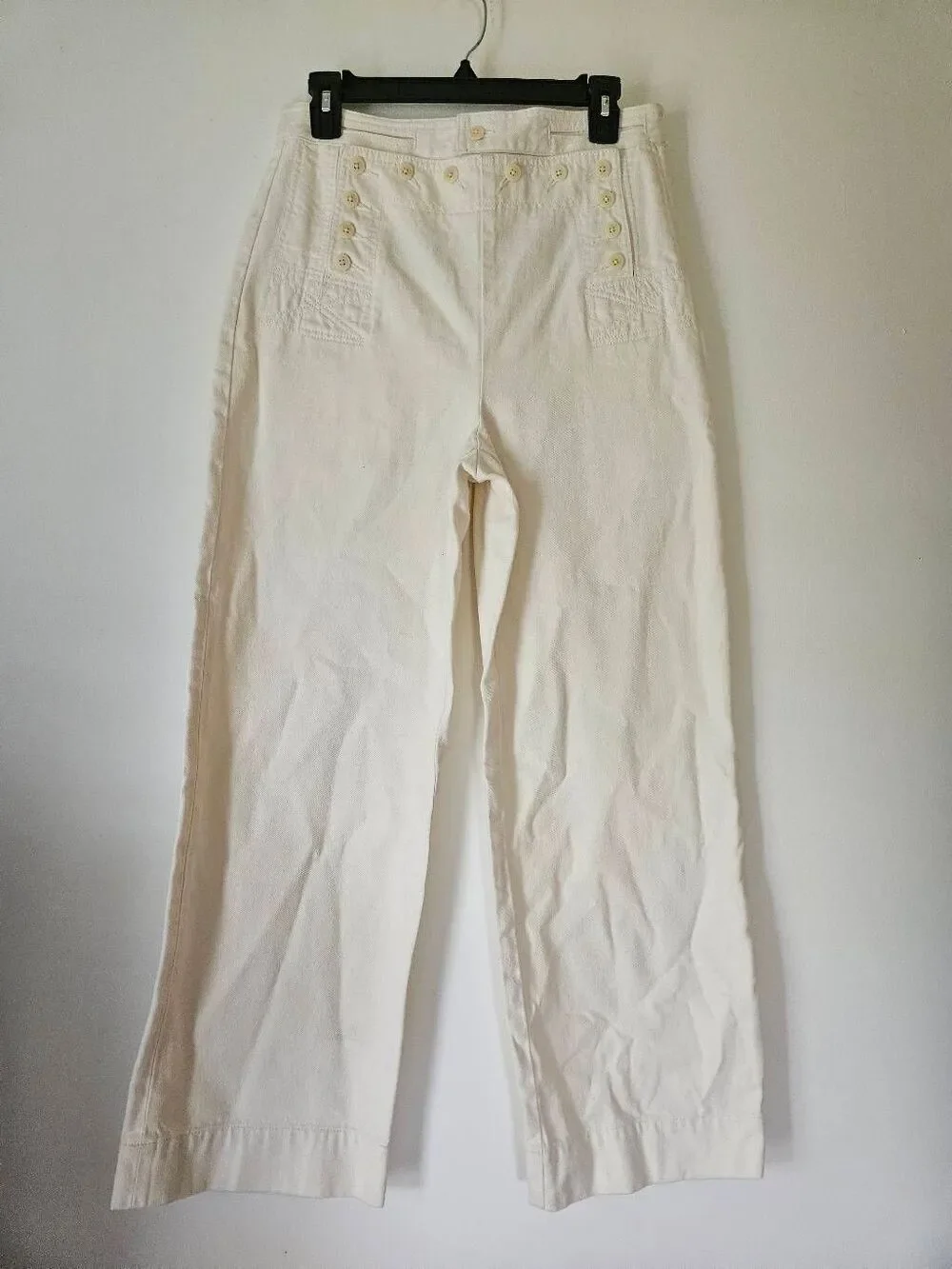 Tory Burch White Sailor Pants Women's 6 Wide Leg High Rise Button Detail Cotton
